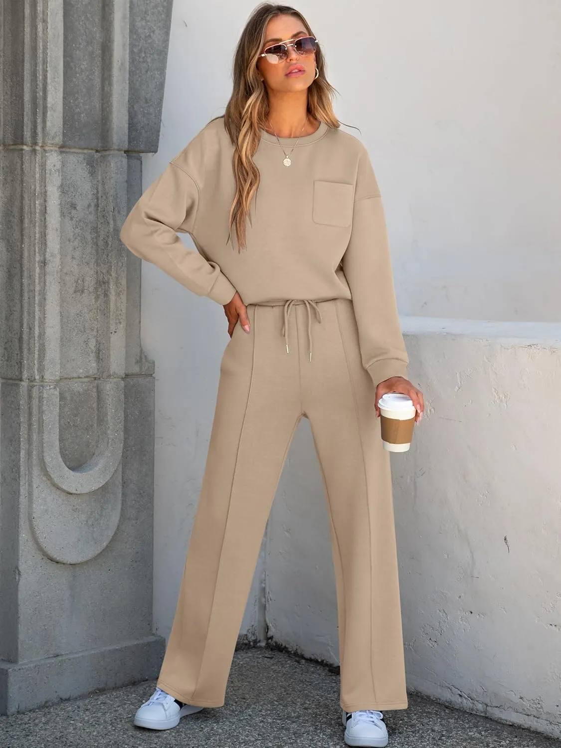 ANRABESS Women 2 Piece Set Long Sleeve Sweatsuit Sweatpants Tracksuit Sweat Casual Matching 2024 Travel Fall Trendy Outfits