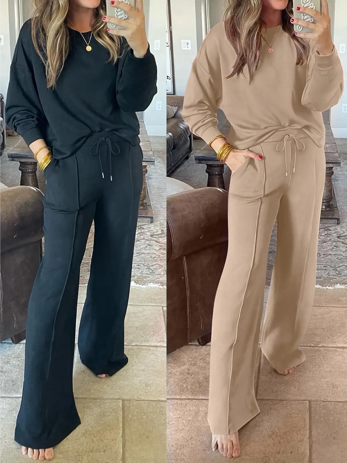 ANRABESS Women 2 Piece Set Long Sleeve Sweatsuit Sweatpants Tracksuit Sweat Casual Matching 2024 Travel Fall Trendy Outfits