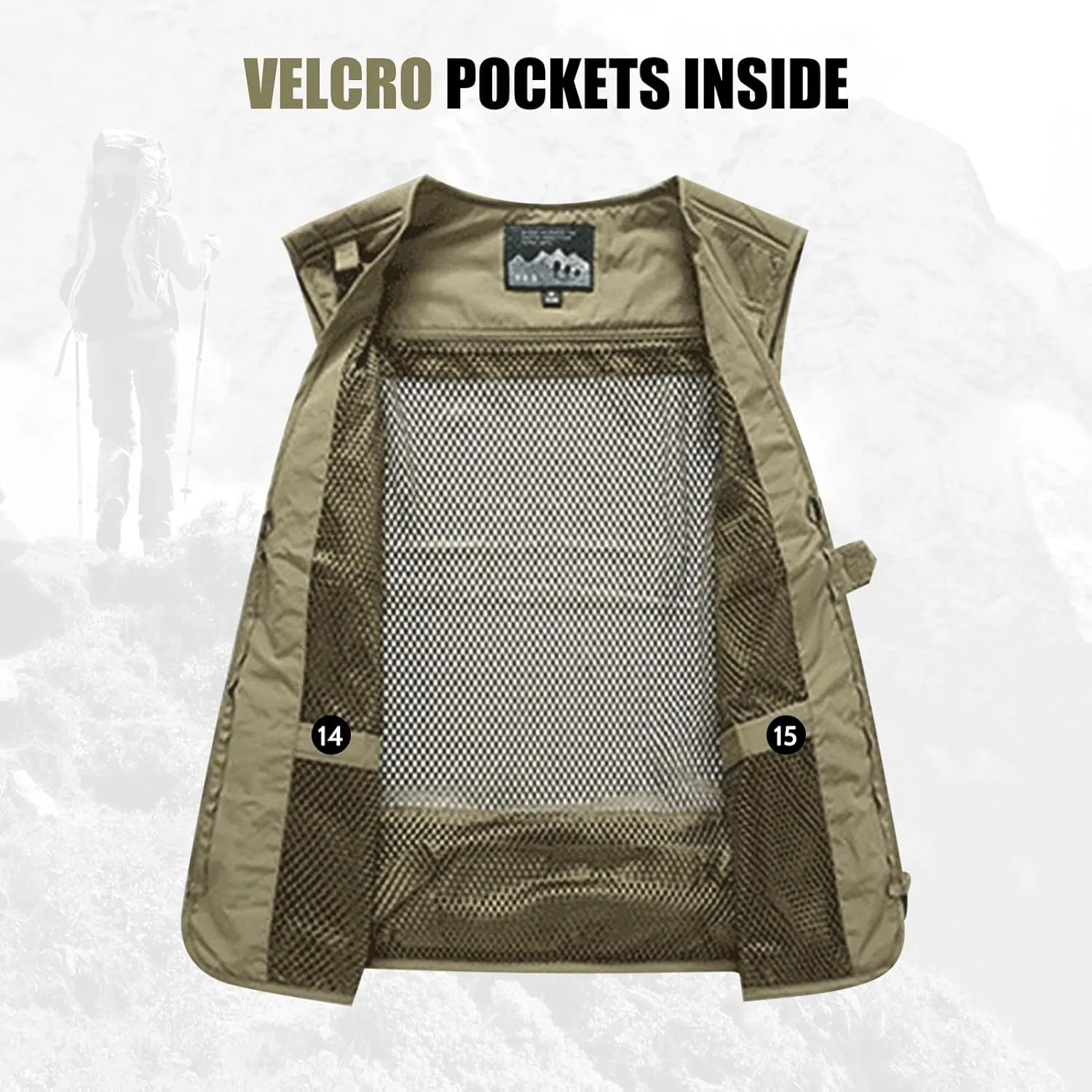 AOTORR Mens Outdoor Work Safari Cargo Photo Travel Fishing Vests for Men with Multi-pockets