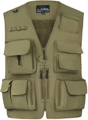 AOTORR Mens Outdoor Work Safari Cargo Photo Travel Fishing Vests for Men with Multi-pockets