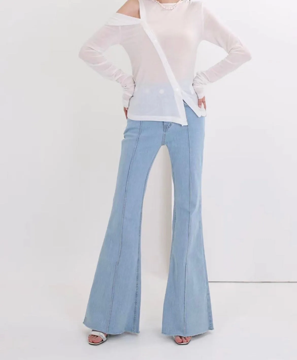 Assymetrical Long Sleeves Diagonal Buttons Sweater
