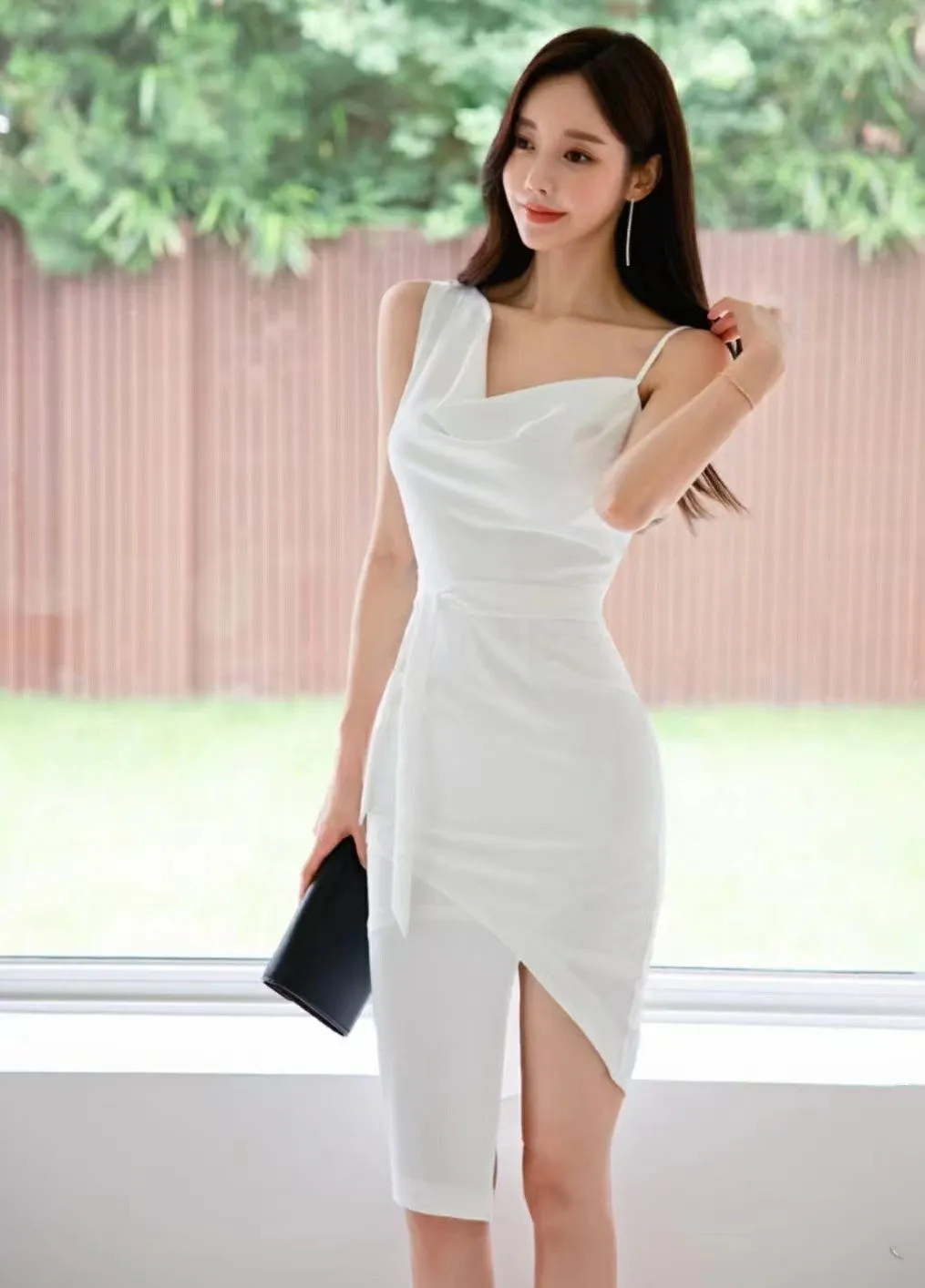 Asymmetrical Mono Sash Midi Dress