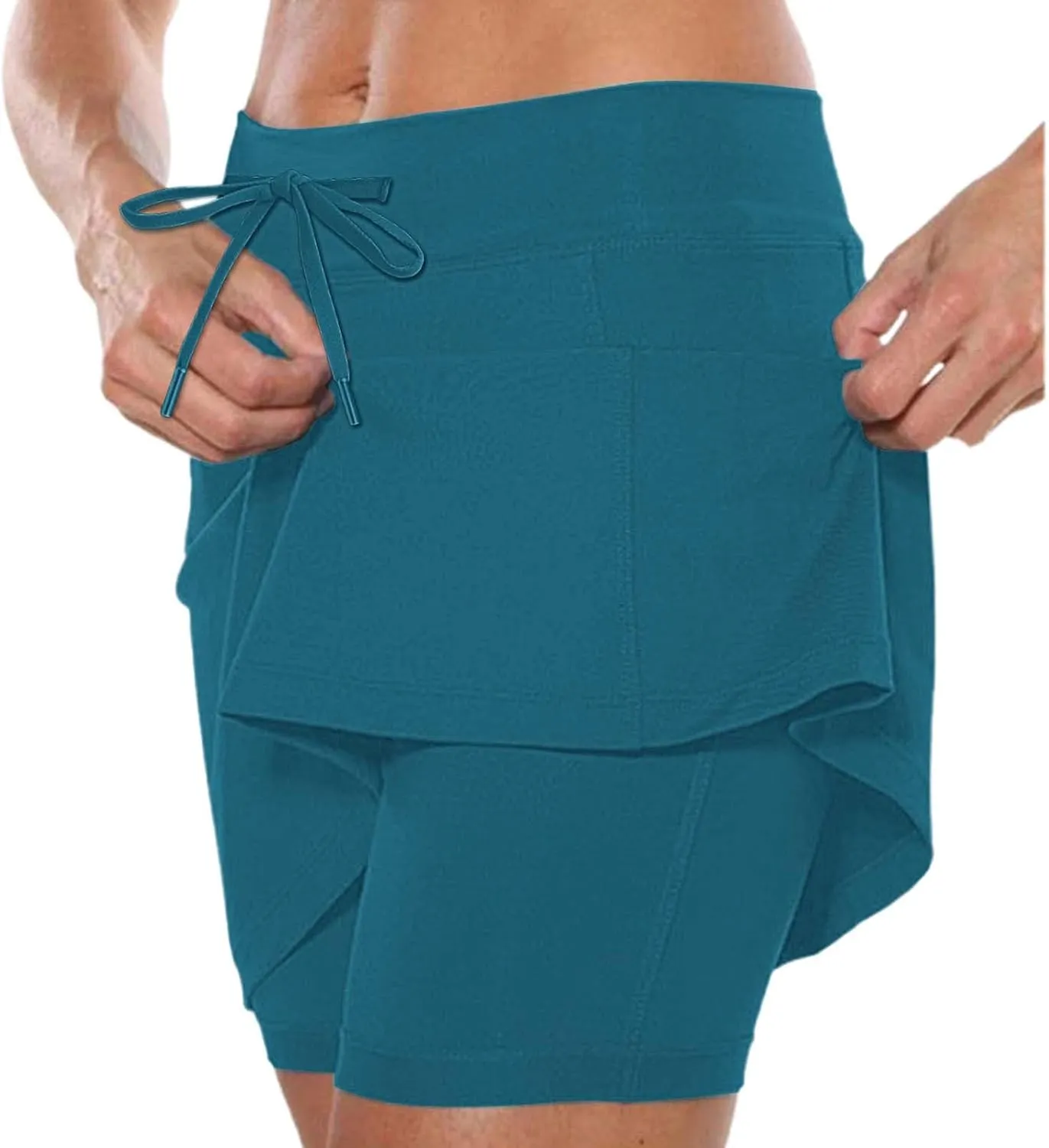 Athletic Skorts for Woman Elastic Hight Waist Drawstring Tennis Golf Skirt with Pockets Solid Color Yoga Shorts