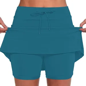 Athletic Skorts for Woman Elastic Hight Waist Drawstring Tennis Golf Skirt with Pockets Solid Color Yoga Shorts