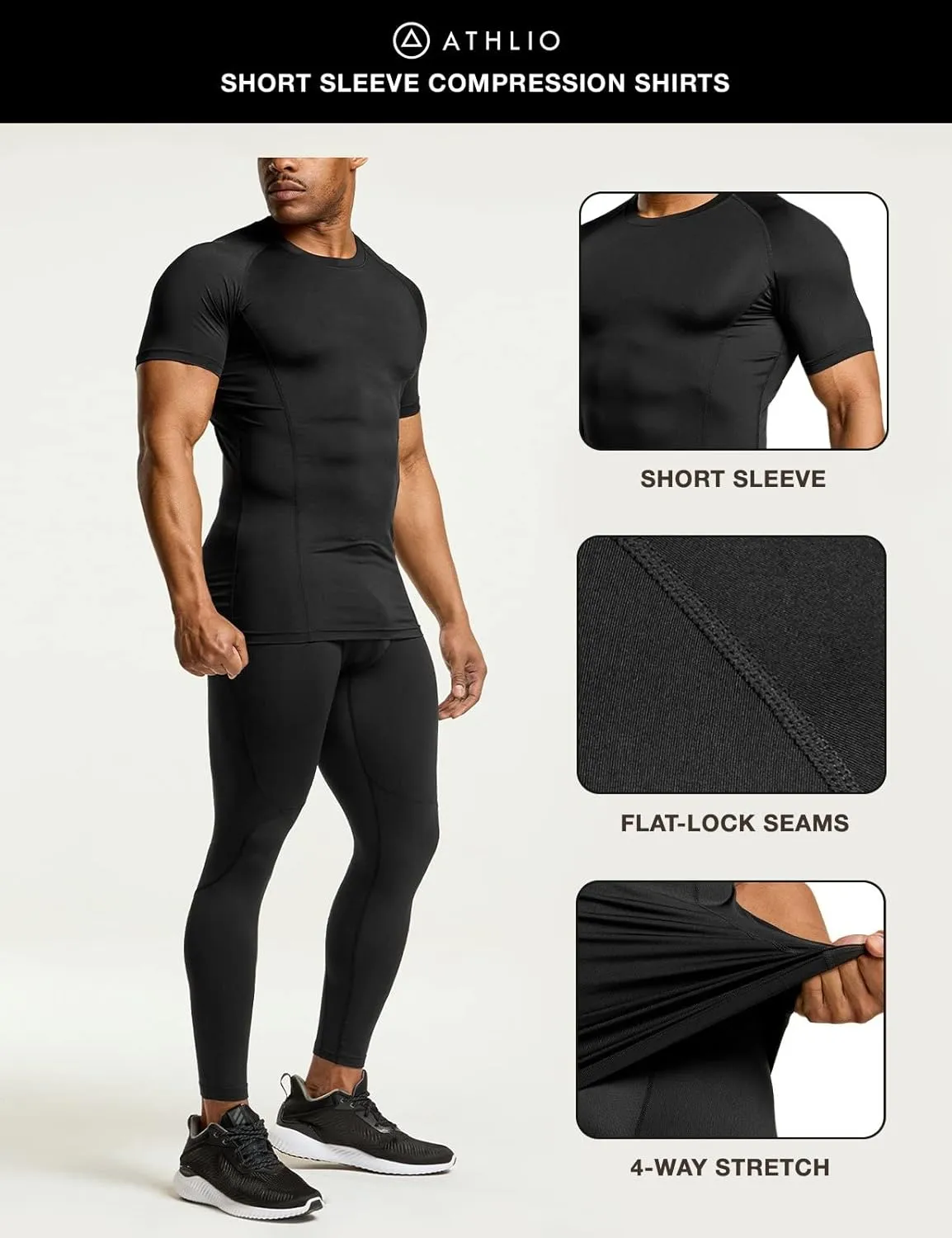 ATHLIO Men's Cool Dry Short Sleeve Compression Shirts, Sports Baselayer T-Shirts Tops, Athletic Workout Shirt