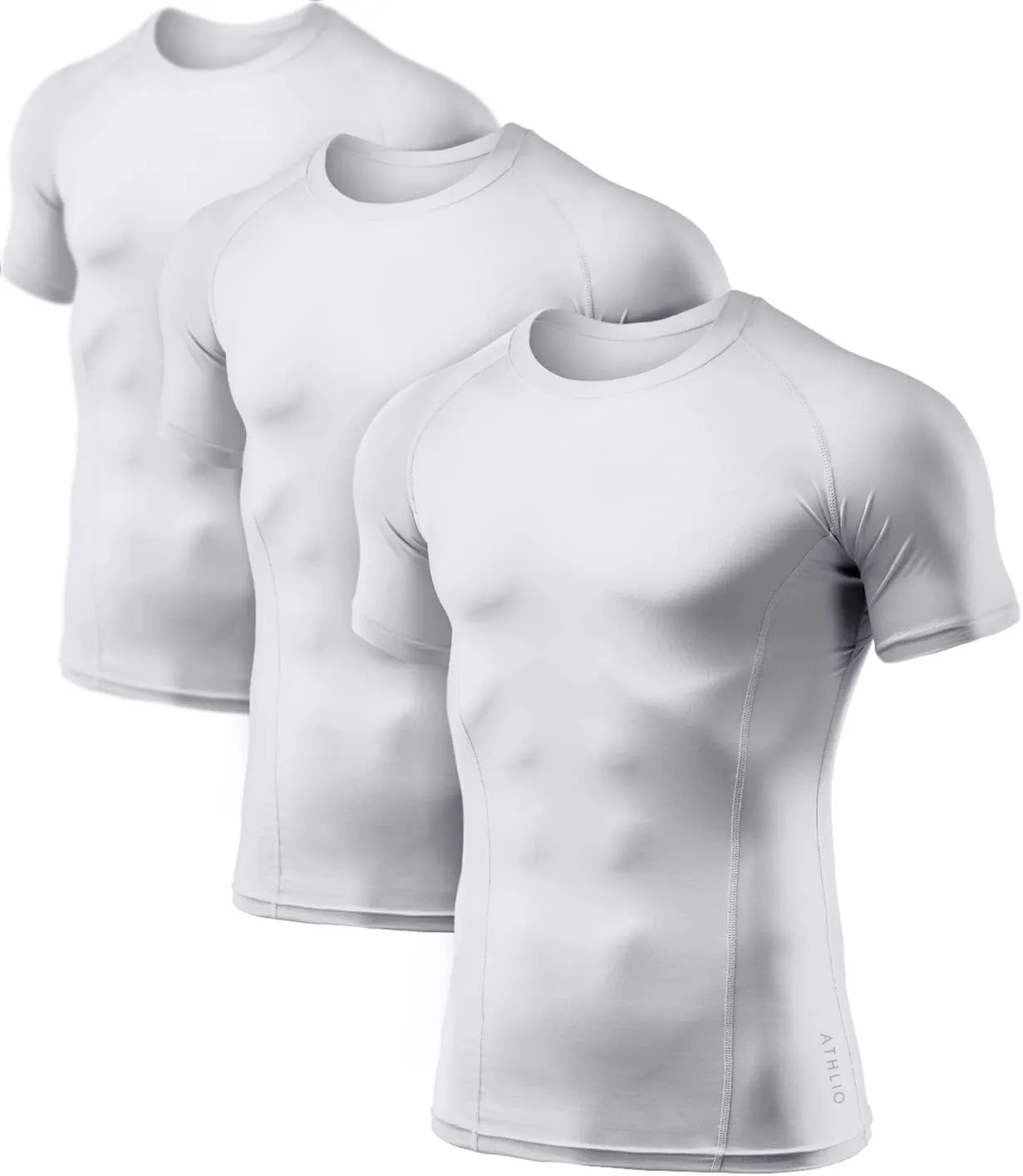 ATHLIO Men's Cool Dry Short Sleeve Compression Shirts, Sports Baselayer T-Shirts Tops, Athletic Workout Shirt