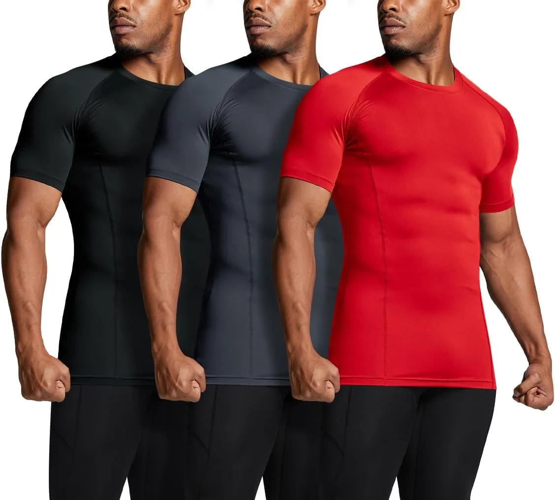 ATHLIO Men's Cool Dry Short Sleeve Compression Shirts, Sports Baselayer T-Shirts Tops, Athletic Workout Shirt