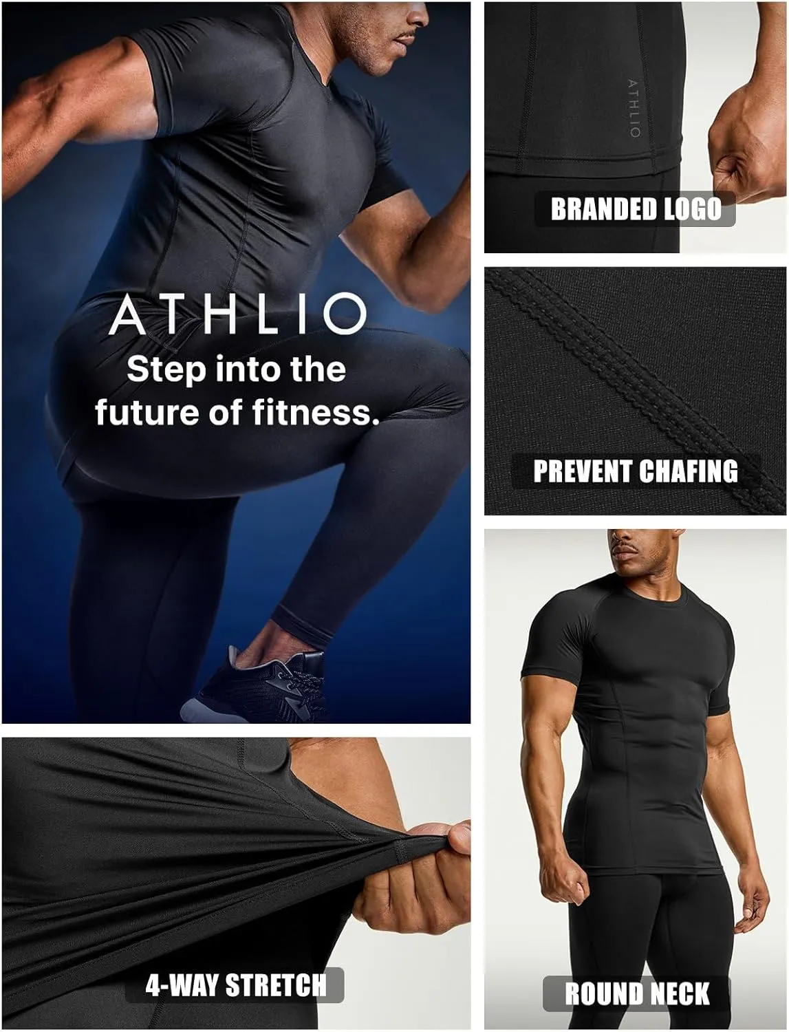 ATHLIO Men's Cool Dry Short Sleeve Compression Shirts, Sports Baselayer T-Shirts Tops, Athletic Workout Shirt