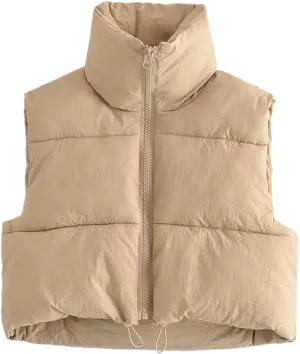 Athlisan Womens Cropped Puffer Vest Zip Up Stand Collar Sleeveless Padded Crop Vests