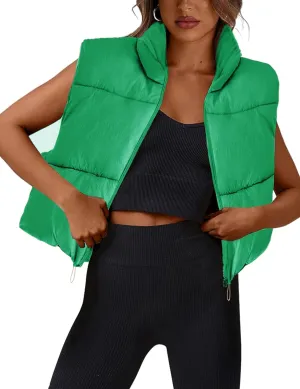 Athlisan Womens Cropped Puffer Vest Zip Up Stand Collar Sleeveless Padded Crop Vests
