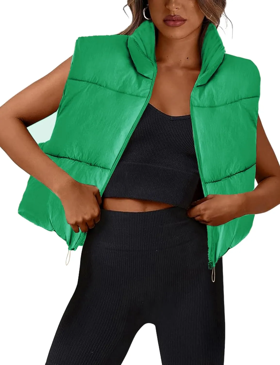 Athlisan Womens Cropped Puffer Vest Zip Up Stand Collar Sleeveless Padded Crop Vests