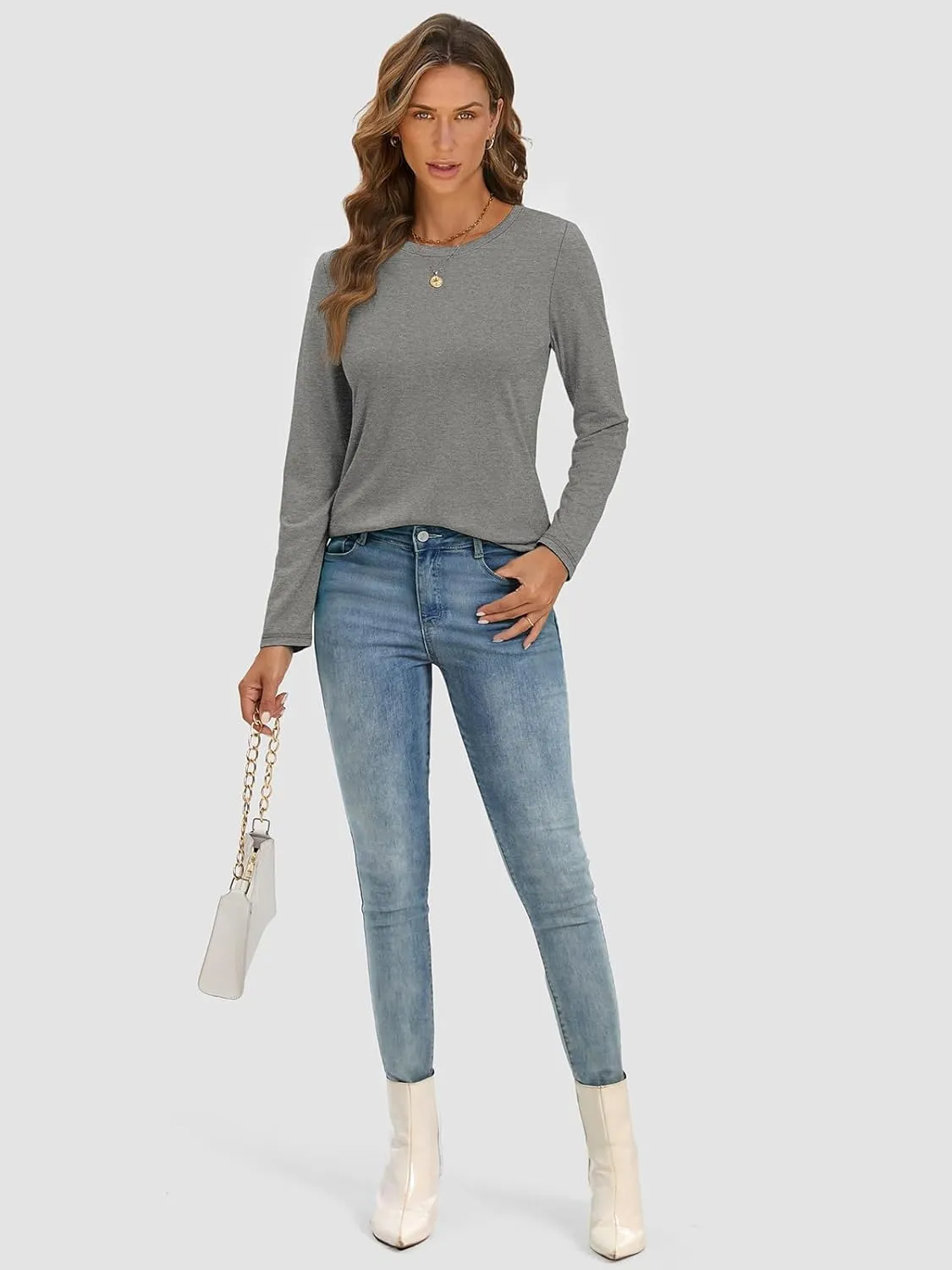 ATHMILE Womens Long Sleeve Shirts Basic Tee Fall Trendy Spring Top Business Casual Beach Vacation Workout 2025 Fashion