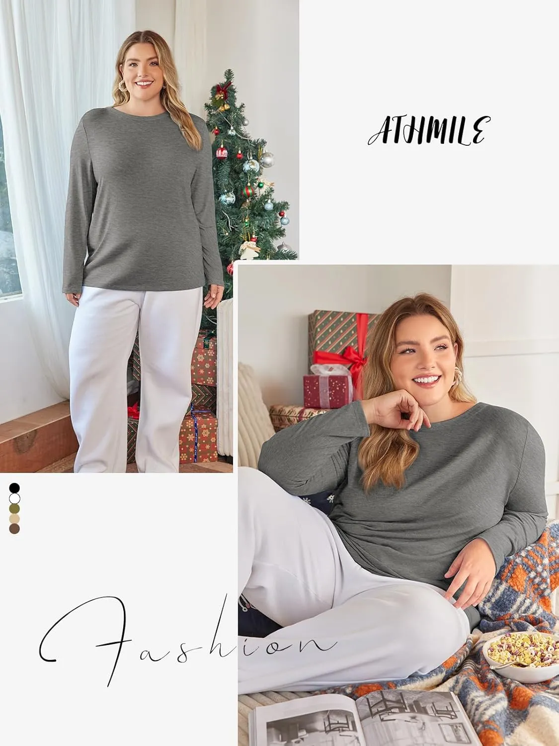 ATHMILE Womens Long Sleeve Shirts Basic Tee Fall Trendy Spring Top Business Casual Beach Vacation Workout 2025 Fashion
