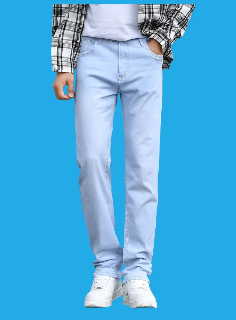Autumn New Men's Sky Blue Slim Stretch Jeans – Classic Casual Style