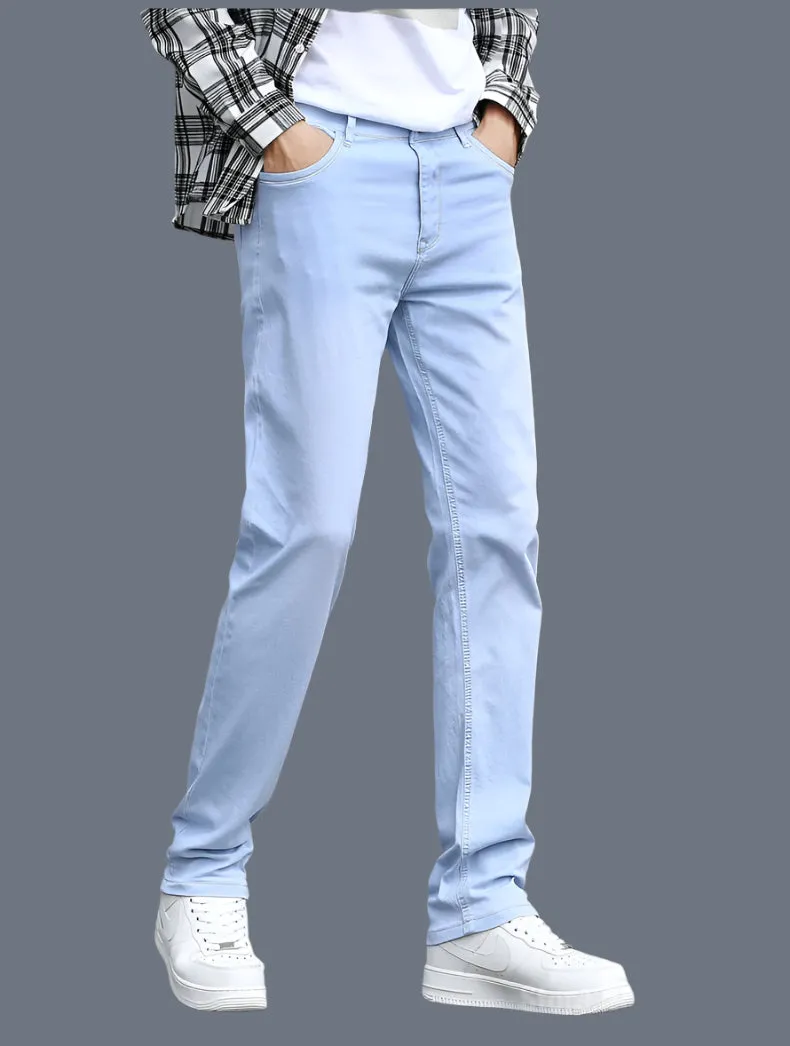 Autumn New Men's Sky Blue Slim Stretch Jeans – Classic Casual Style