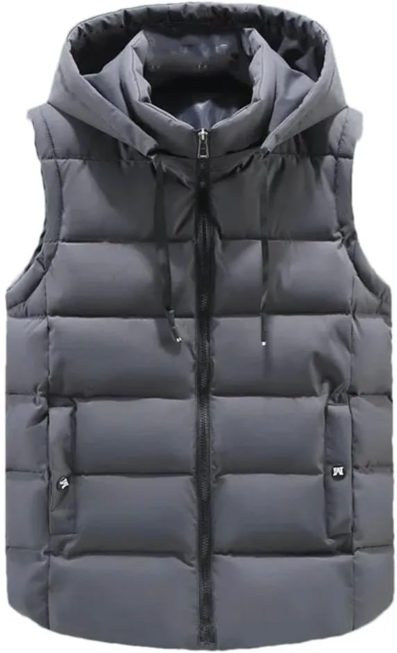 Autumn Winter Black Vests Men Hooded Thick Warm Cotton Padded Sleeveless Jacket Parka Solid Zipper Waistcoat
