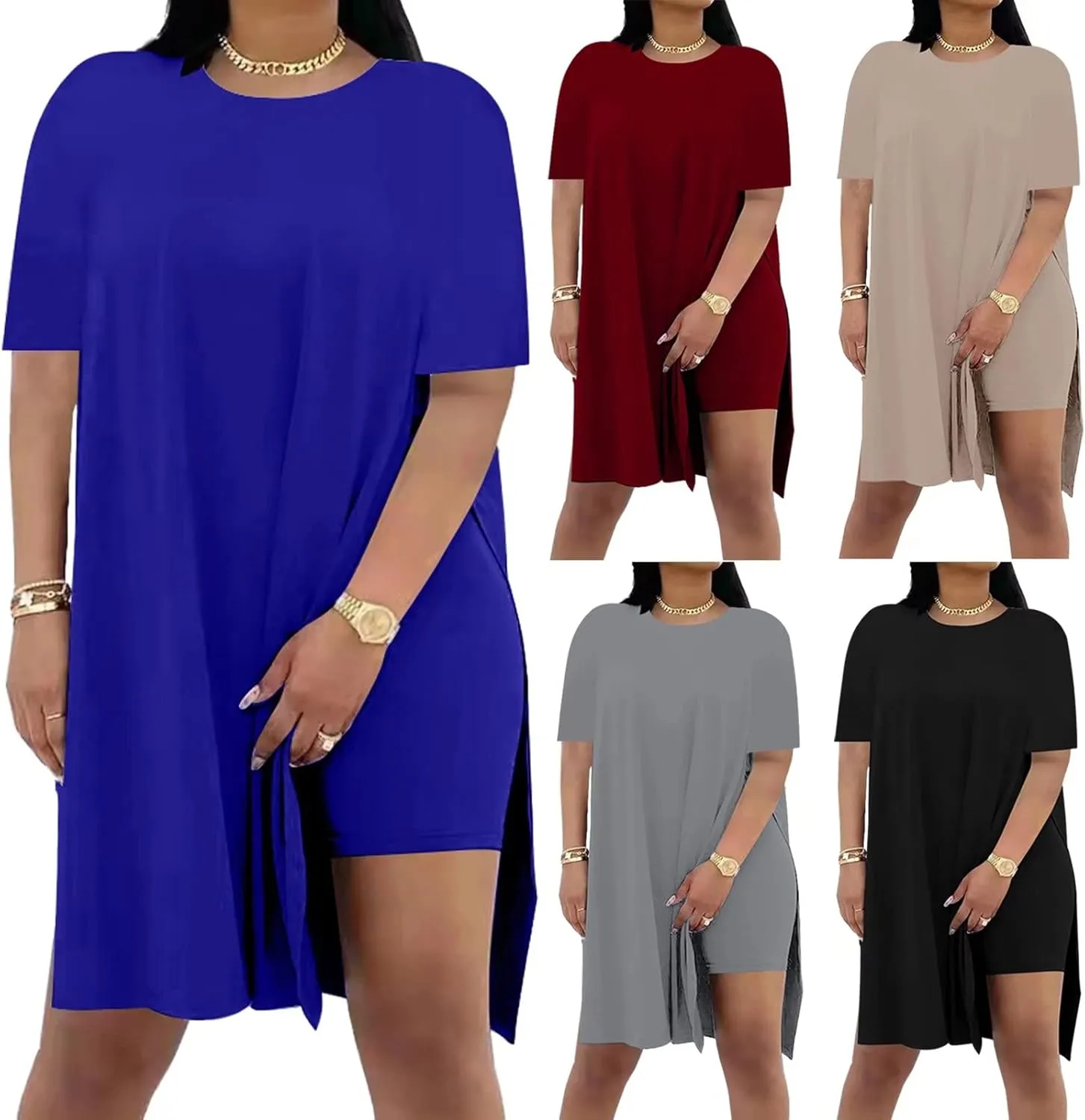 AXOSY Women Plus Size 2 Piece Outfits Short Sleeve Tunic Tops and Skinny Biker Shorts Sets Tracksuits
