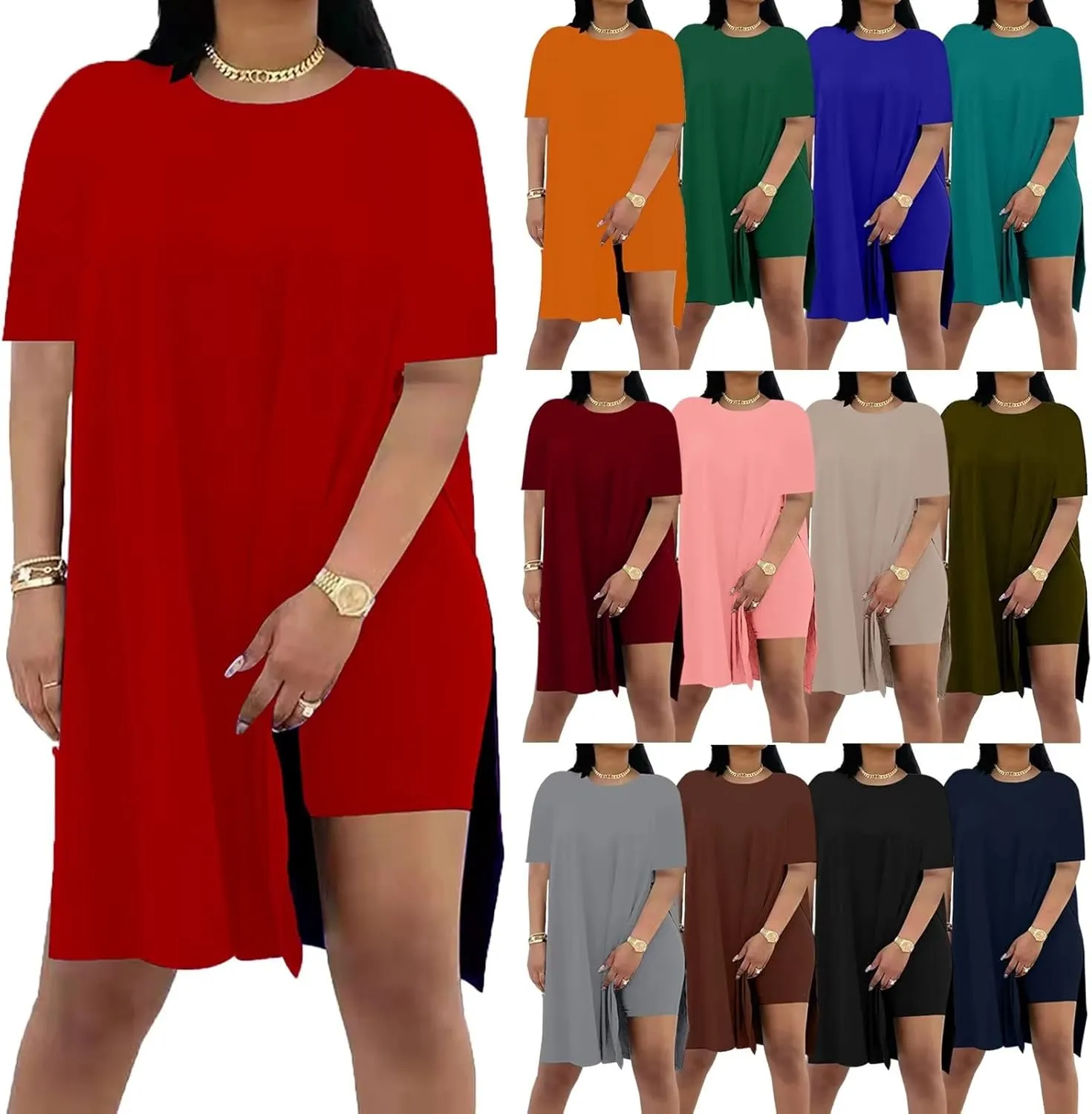AXOSY Women Plus Size 2 Piece Outfits Short Sleeve Tunic Tops and Skinny Biker Shorts Sets Tracksuits