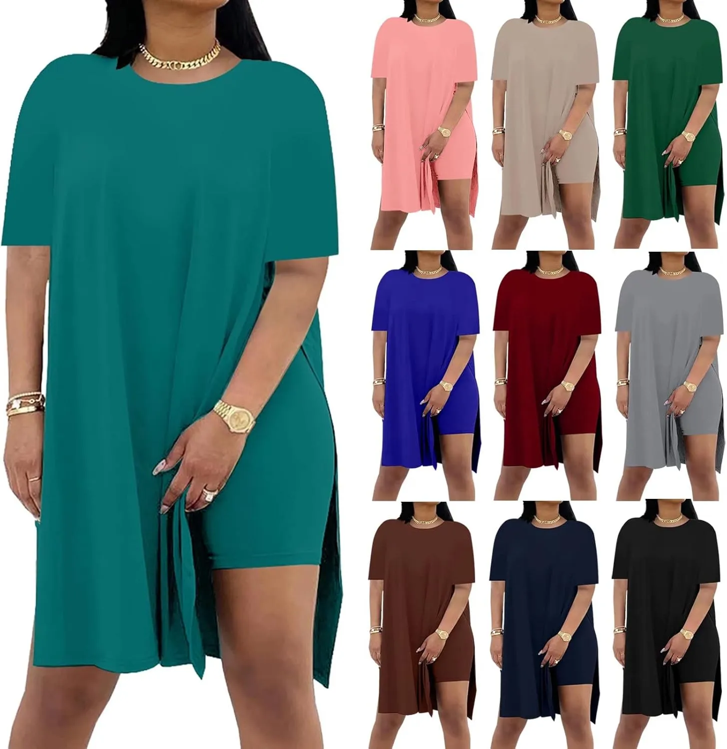 AXOSY Women Plus Size 2 Piece Outfits Short Sleeve Tunic Tops and Skinny Biker Shorts Sets Tracksuits