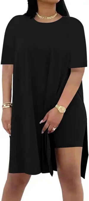 AXOSY Women Plus Size 2 Piece Outfits Short Sleeve Tunic Tops and Skinny Biker Shorts Sets Tracksuits
