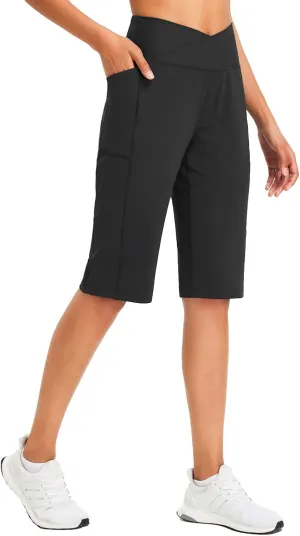 baleaf Women's Bermuda Long Shorts 14" Knee Length High Waisted Athletic Shorts with Pockets Stretch Soft Loose Casual Summer