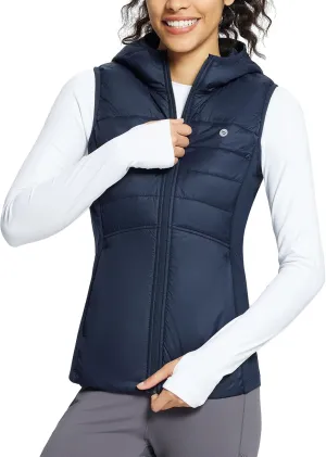 baleaf Women's Puffer Vest Hooded Running Vests Slim Fit Fleece Sleeveless Lightweight Jacket Fall Winter