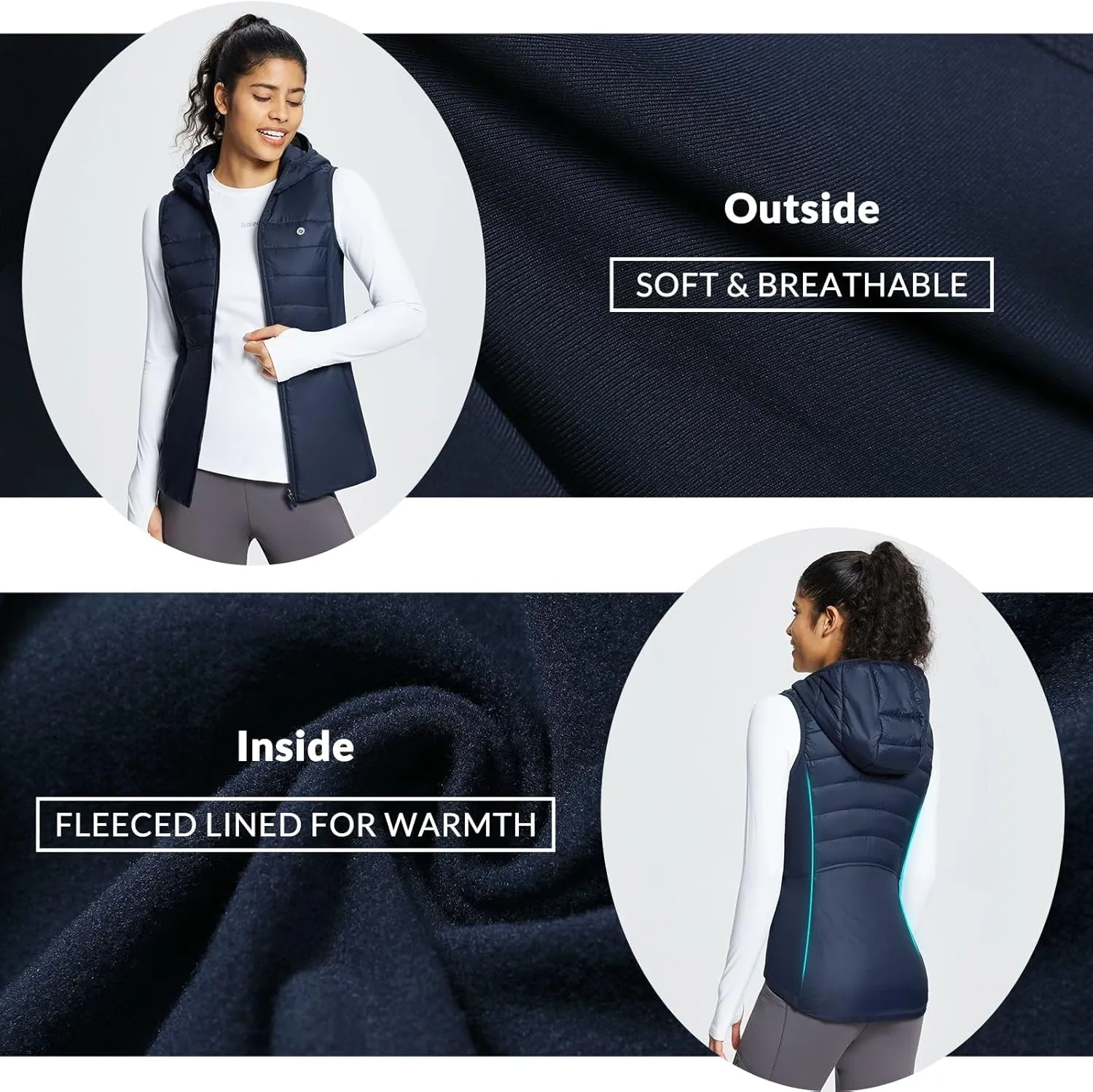 baleaf Women's Puffer Vest Hooded Running Vests Slim Fit Fleece Sleeveless Lightweight Jacket Fall Winter