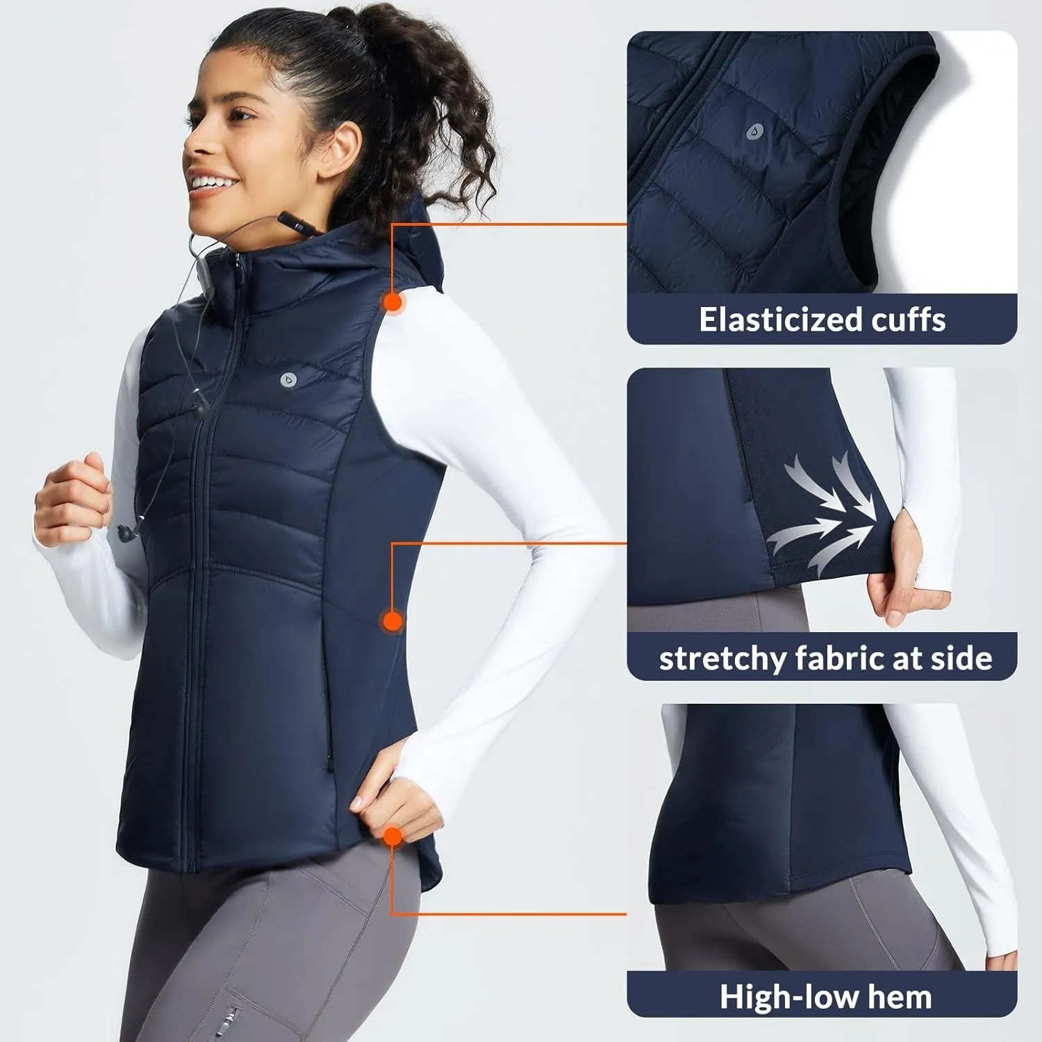 baleaf Women's Puffer Vest Hooded Running Vests Slim Fit Fleece Sleeveless Lightweight Jacket Fall Winter