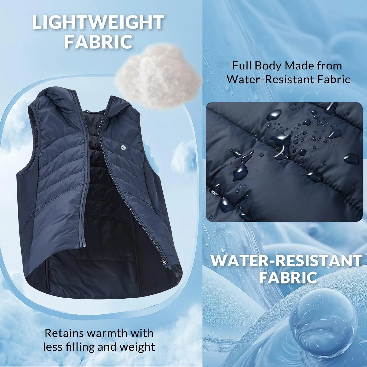 baleaf Women's Puffer Vest Hooded Running Vests Slim Fit Fleece Sleeveless Lightweight Jacket Fall Winter