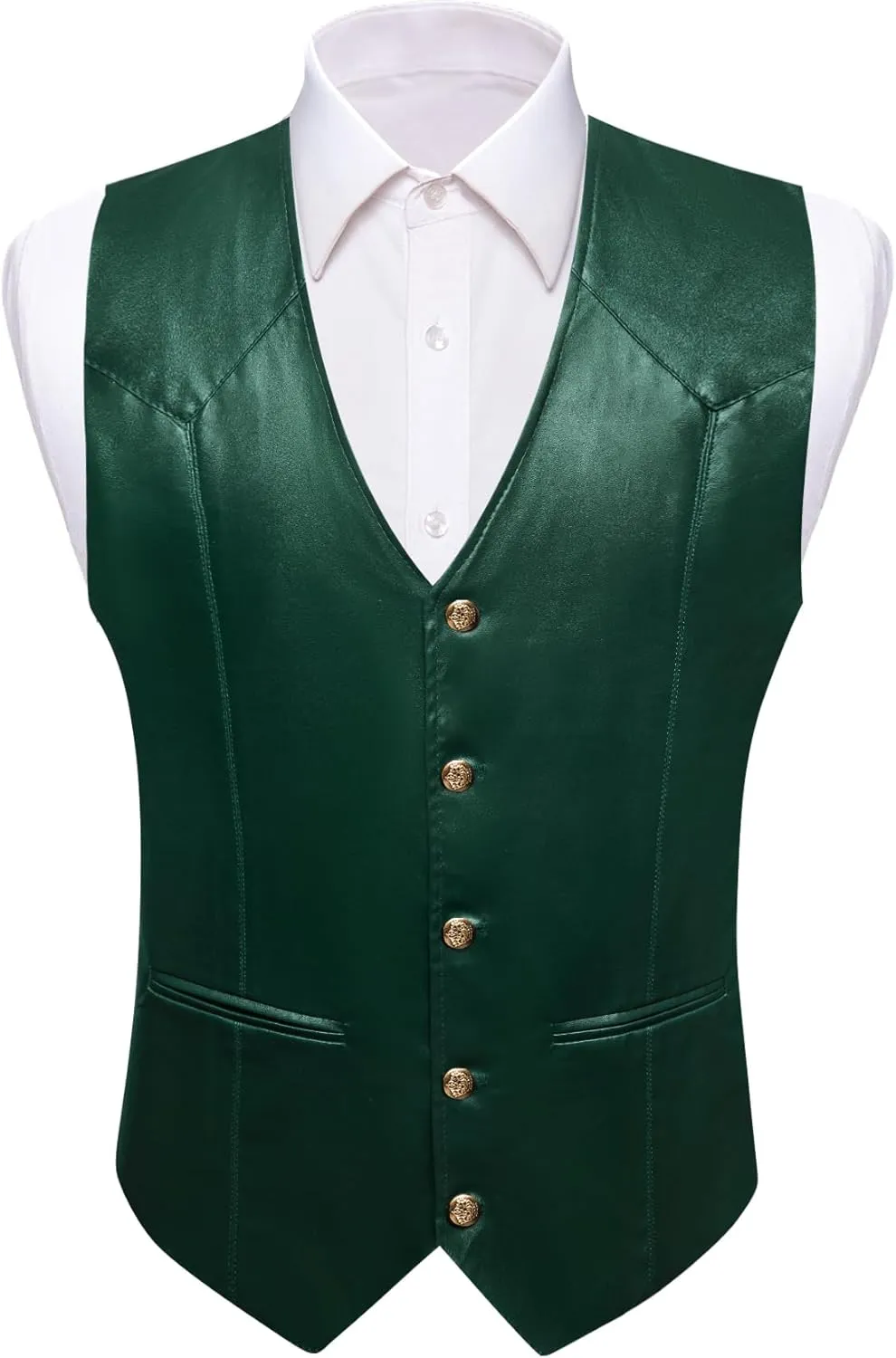 Barry.Wang Mens Leather Suit Vests Casual Western Cowboy Vest V-neck Jacket Lightweight Waistcoat