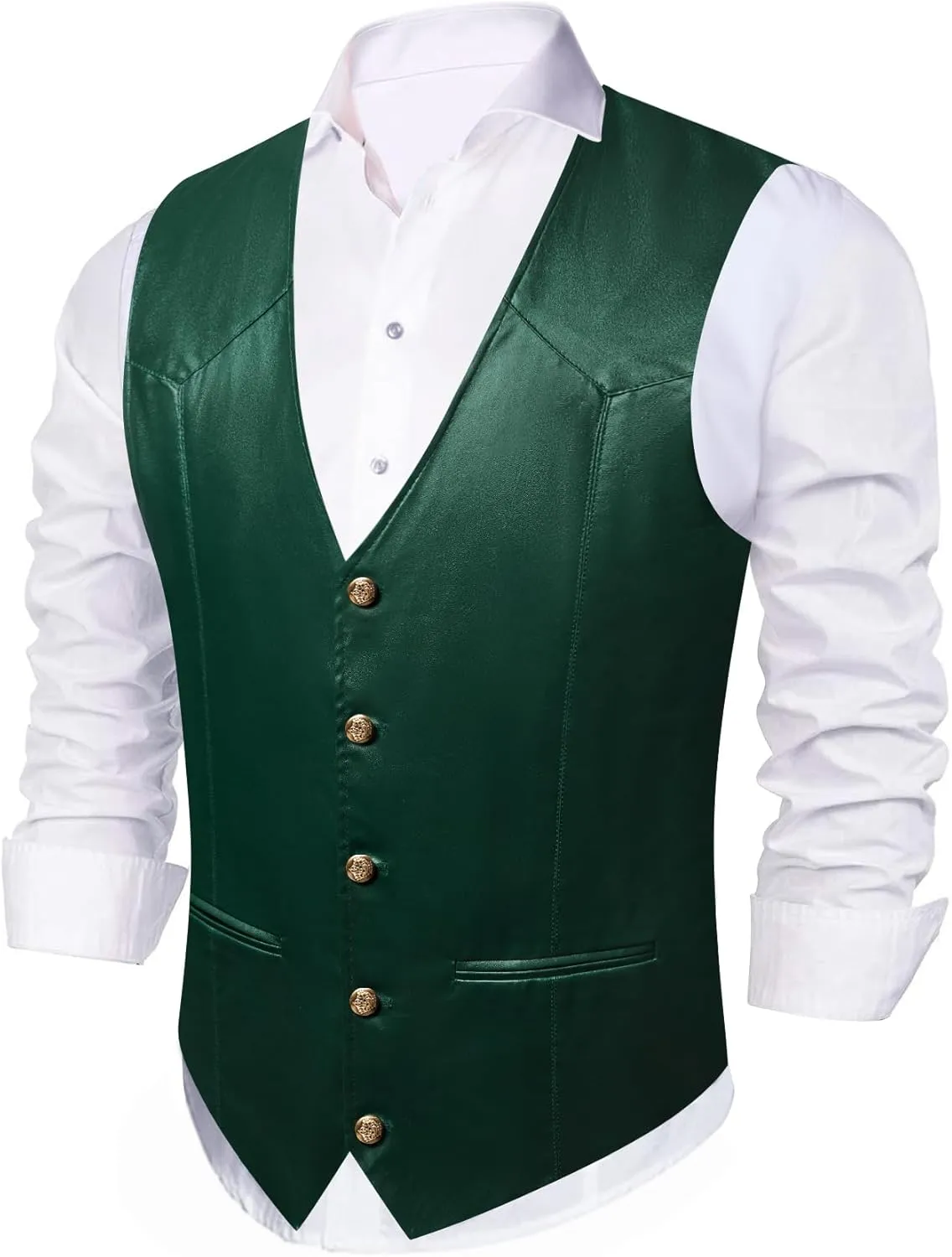 Barry.Wang Mens Leather Suit Vests Casual Western Cowboy Vest V-neck Jacket Lightweight Waistcoat
