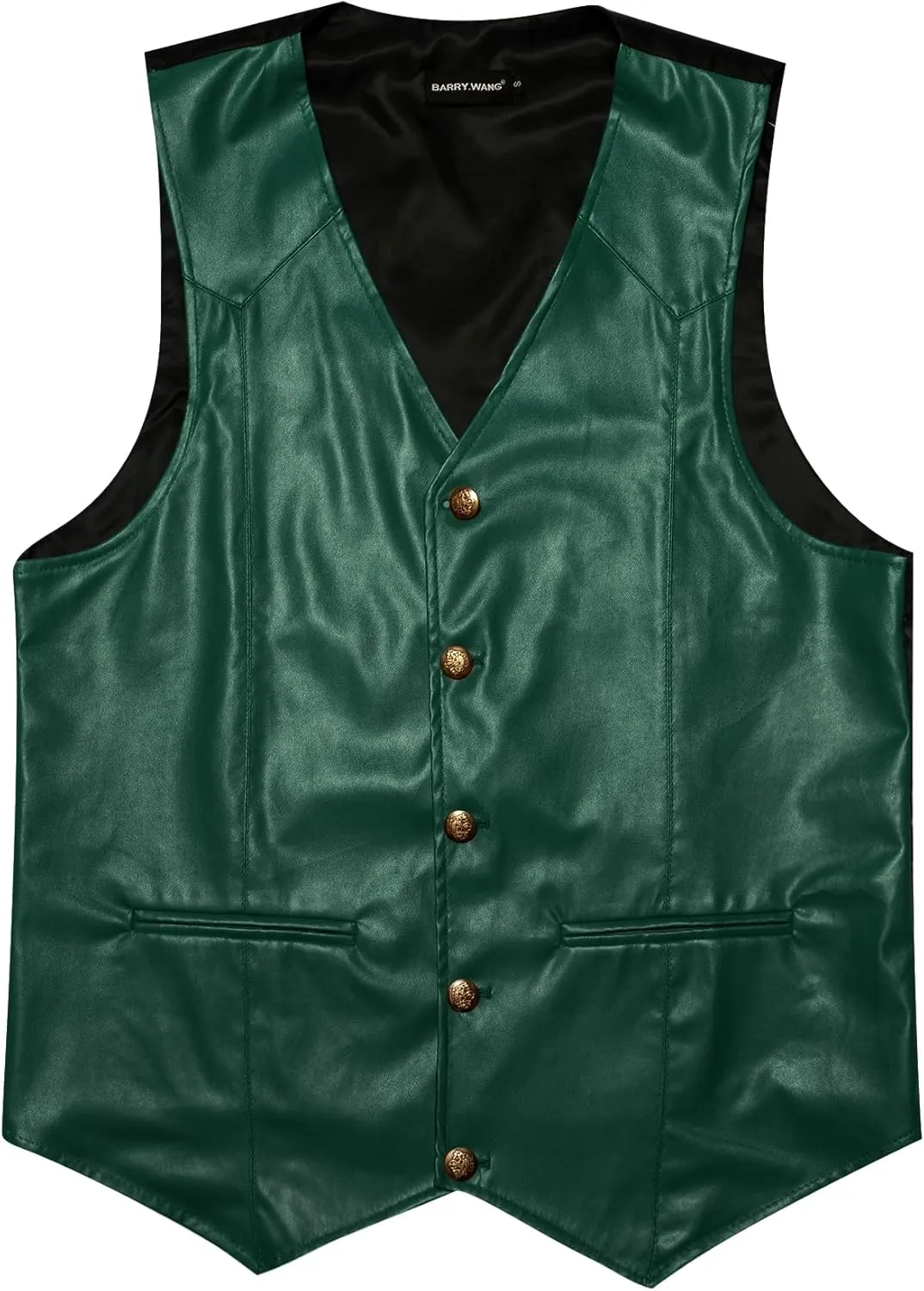 Barry.Wang Mens Leather Suit Vests Casual Western Cowboy Vest V-neck Jacket Lightweight Waistcoat