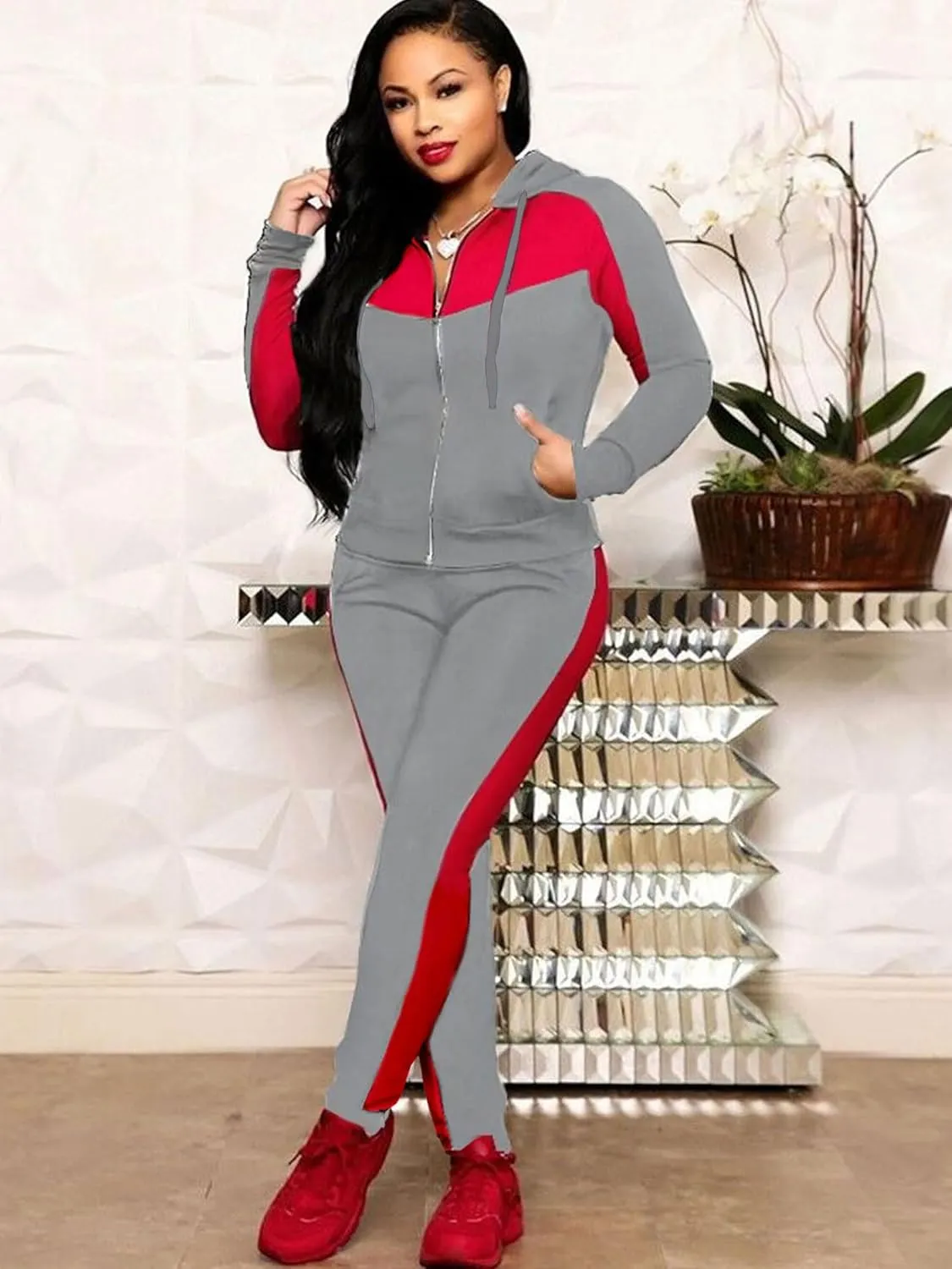 Bealin Women's Jogging Sets 80s 90s Two Piece Outfits Sweatsuit Long Sleeve Zip Tops and Sweatpants Workout Tracksuit Sets