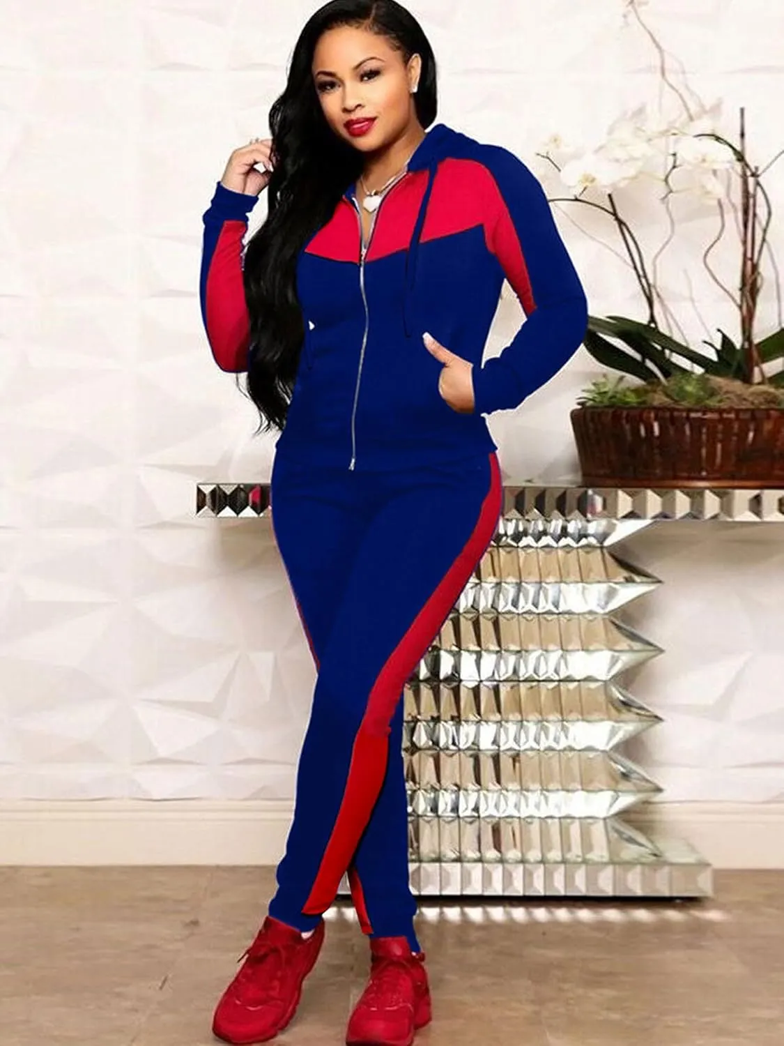 Bealin Women's Jogging Sets 80s 90s Two Piece Outfits Sweatsuit Long Sleeve Zip Tops and Sweatpants Workout Tracksuit Sets