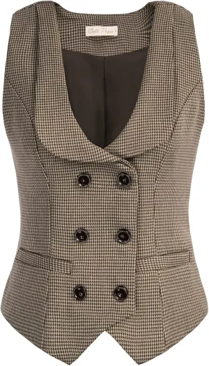 Belle Poque Women's Vintage Waistcoat Vest Suit Vests Double Breasted Sleeveless Blazer Coats