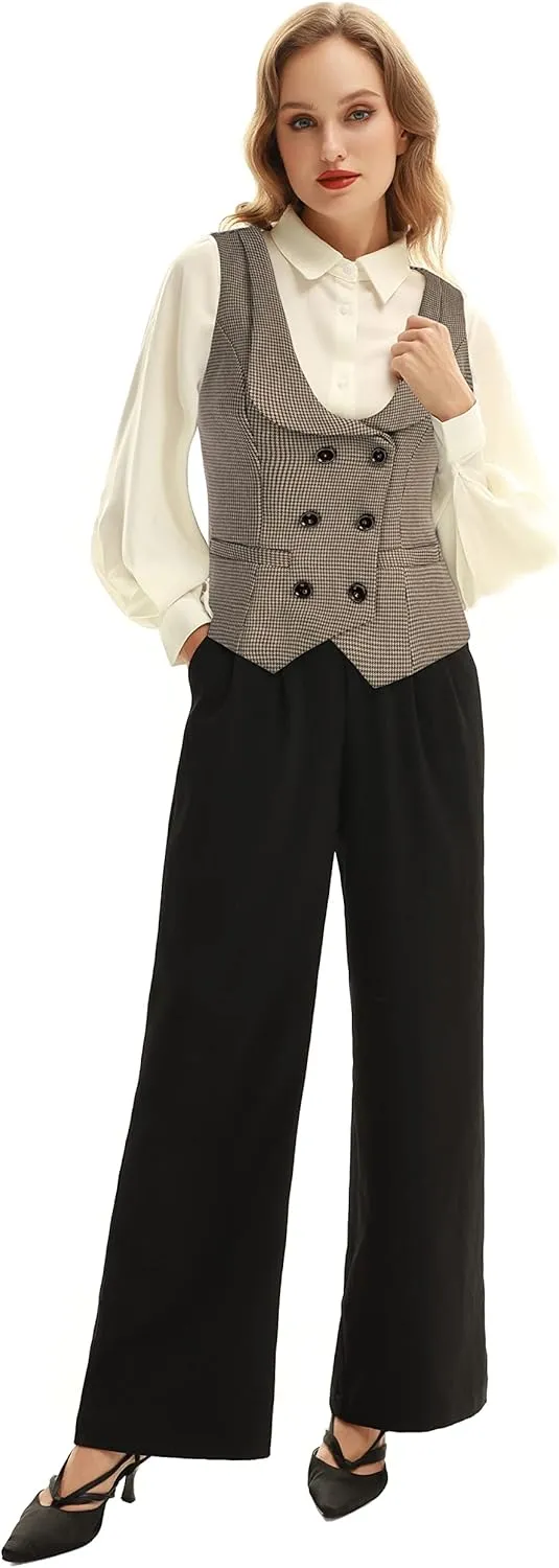Belle Poque Women's Vintage Waistcoat Vest Suit Vests Double Breasted Sleeveless Blazer Coats