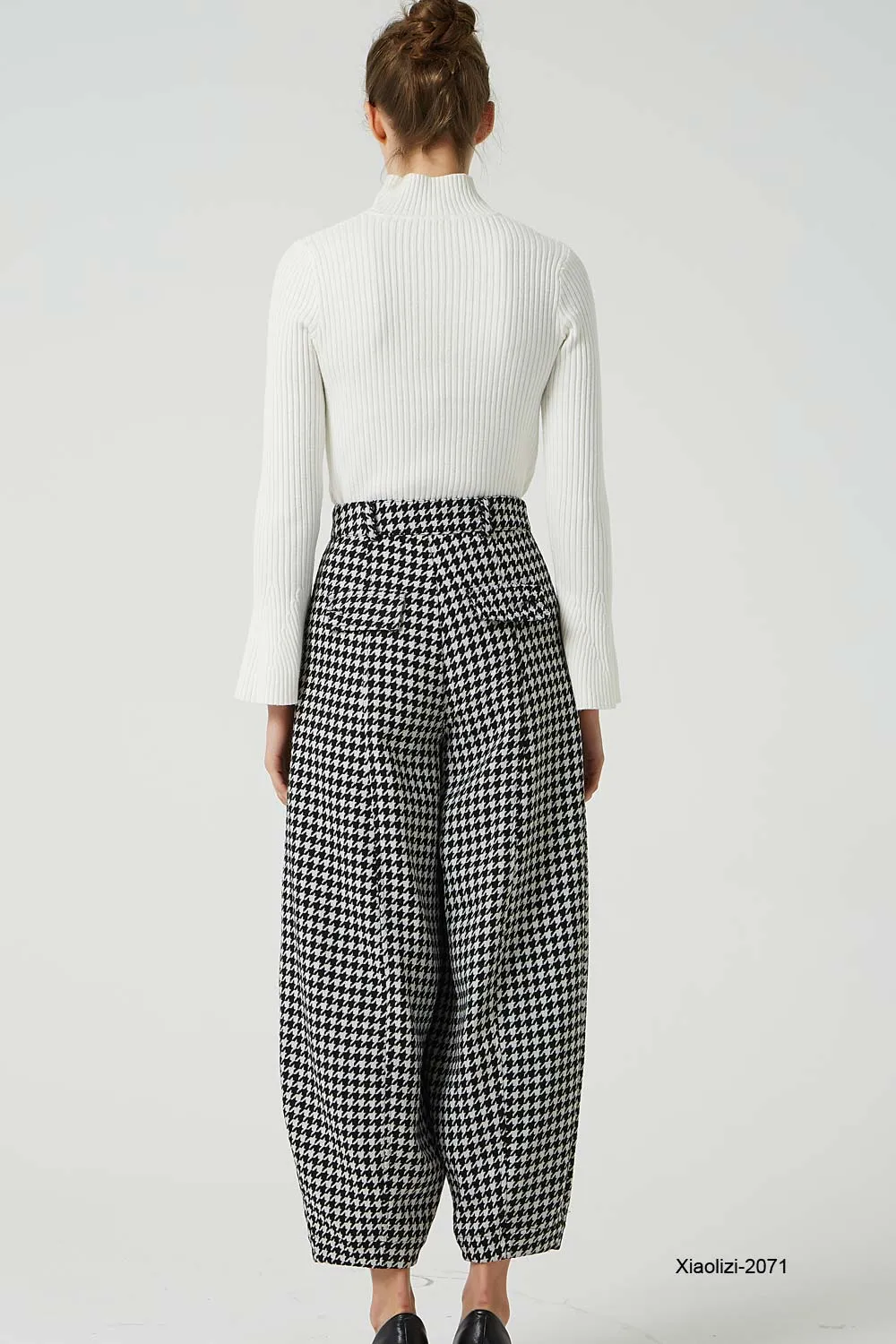 black and white wool pants, loose fitting baggy pants 2071#