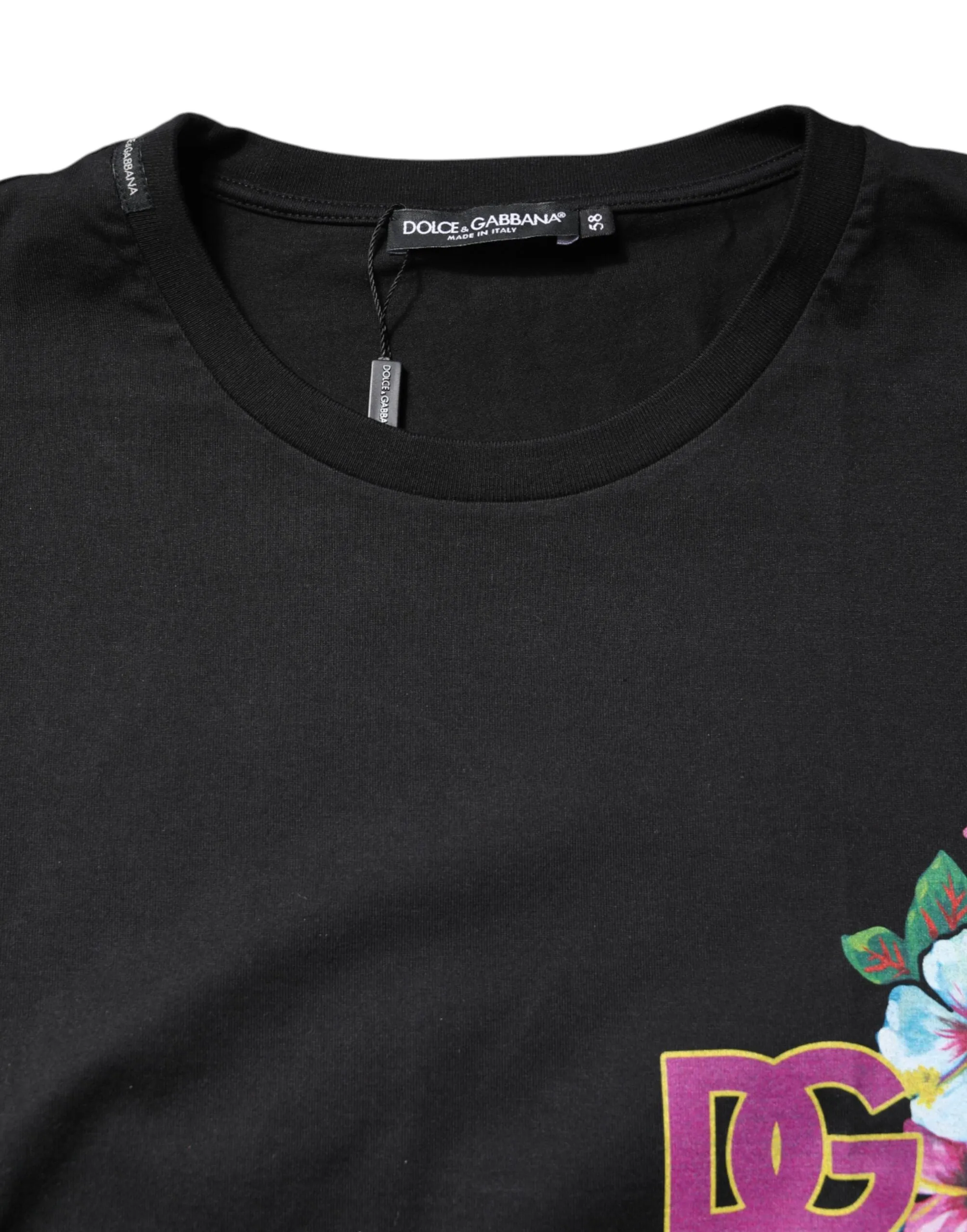 Black DG Floral Print Crew Neck T-shirt