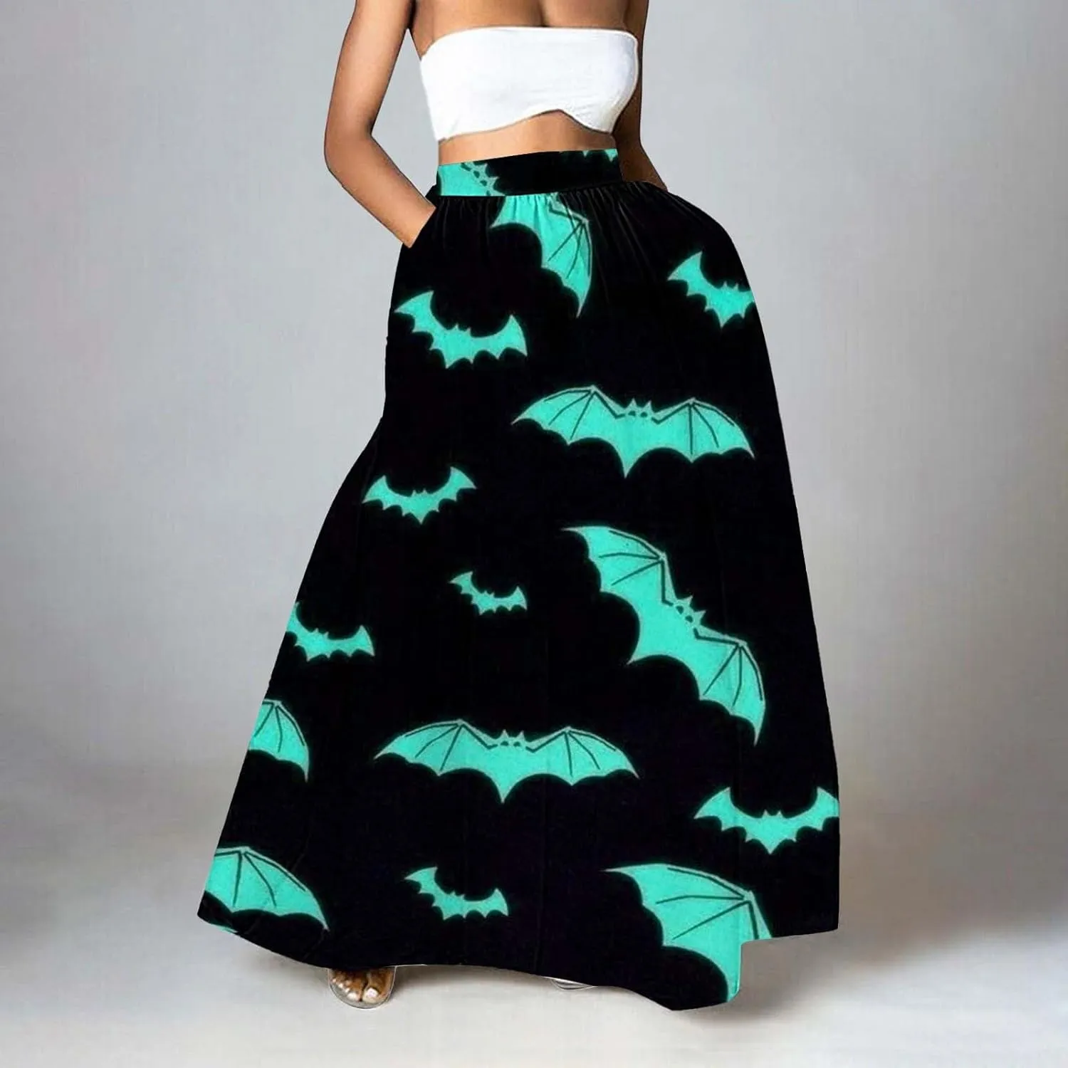 Black Fluffy Skirt Skirt High Waist Party Beach Pocket Long Maxi Skirt Halloween Costumes Pleated Skirts for Women