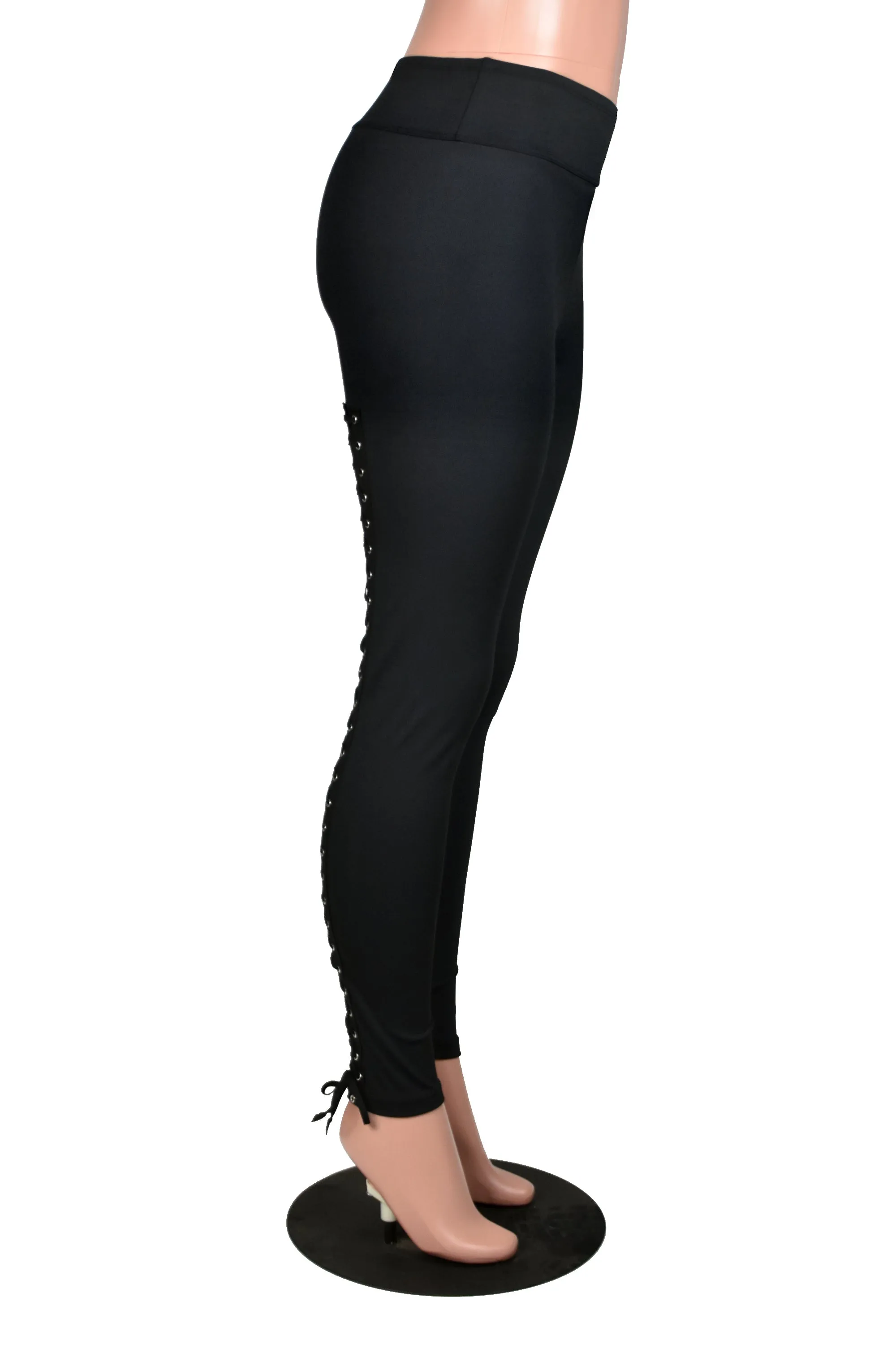 Black Nylon Spandex Back Lace-Up Leggings