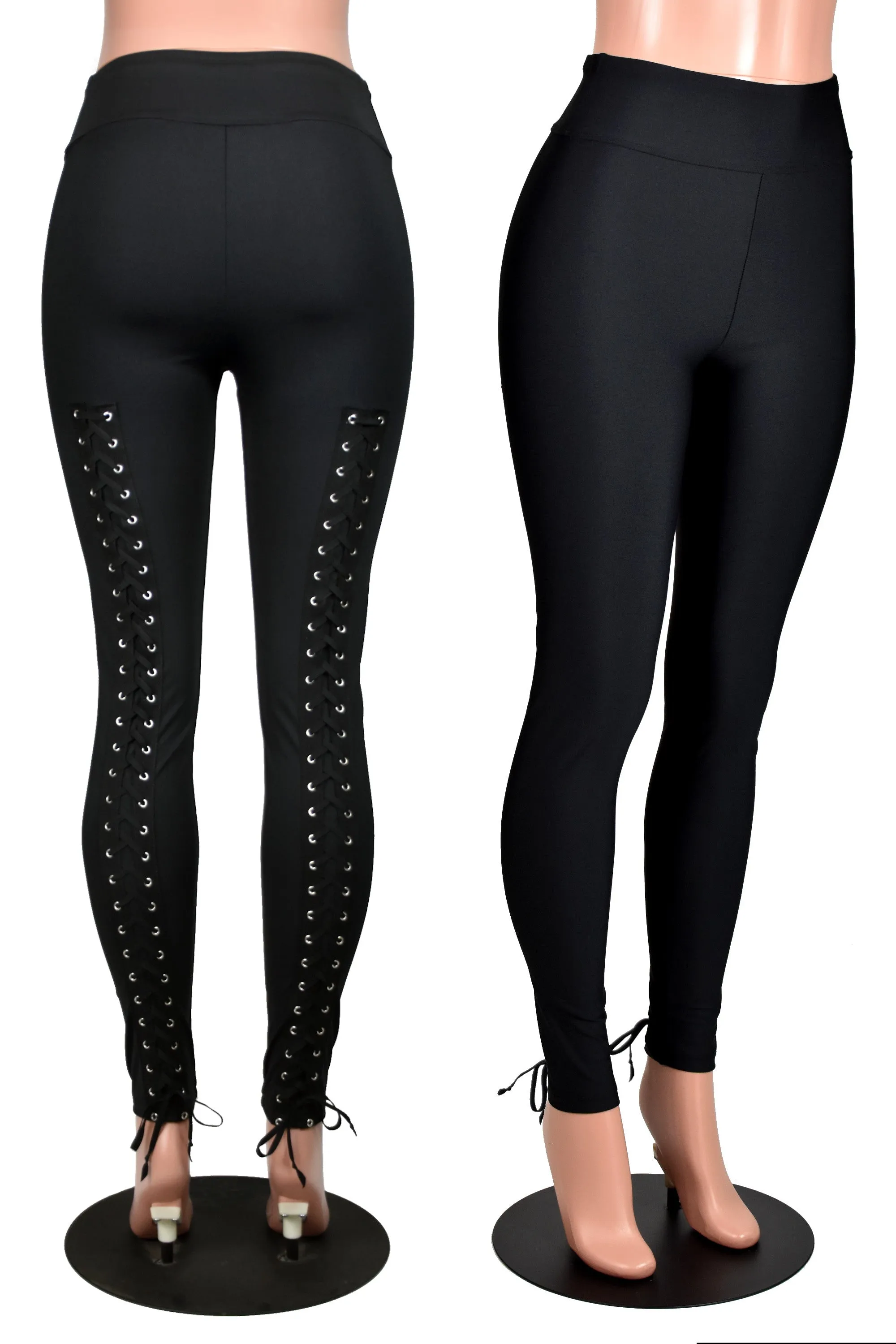 Black Nylon Spandex Back Lace-Up Leggings