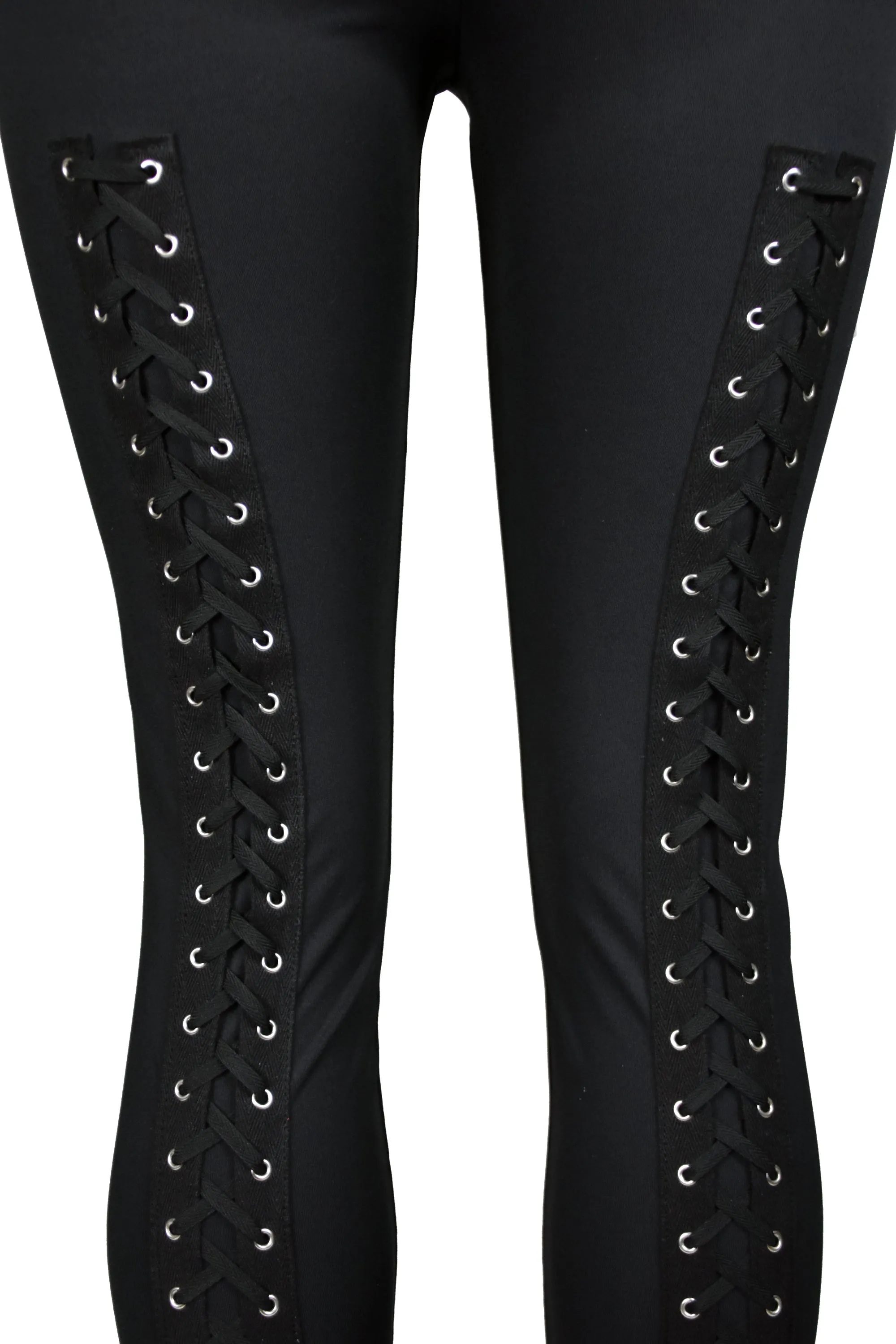 Black Nylon Spandex Back Lace-Up Leggings