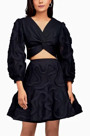 Black Pleated Frill Co-ord Set