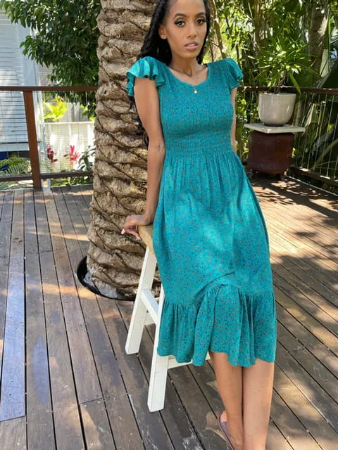 Blakely Blue Floral Midi Dress