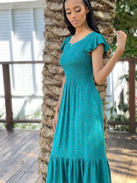 Blakely Blue Floral Midi Dress
