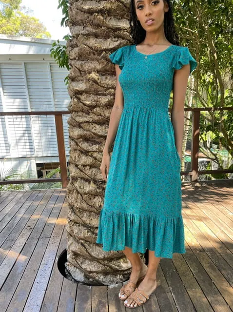 Blakely Blue Floral Midi Dress