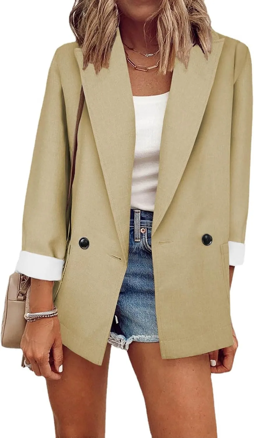 Blazer Jacket for Women Long Sleeve Stretchy Work Office Blazers Open Front Lapel Button Suit Jackets with Pockets