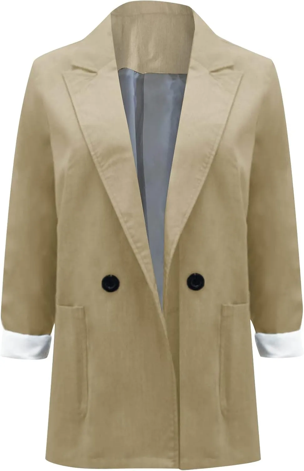 Blazer Jacket for Women Long Sleeve Stretchy Work Office Blazers Open Front Lapel Button Suit Jackets with Pockets