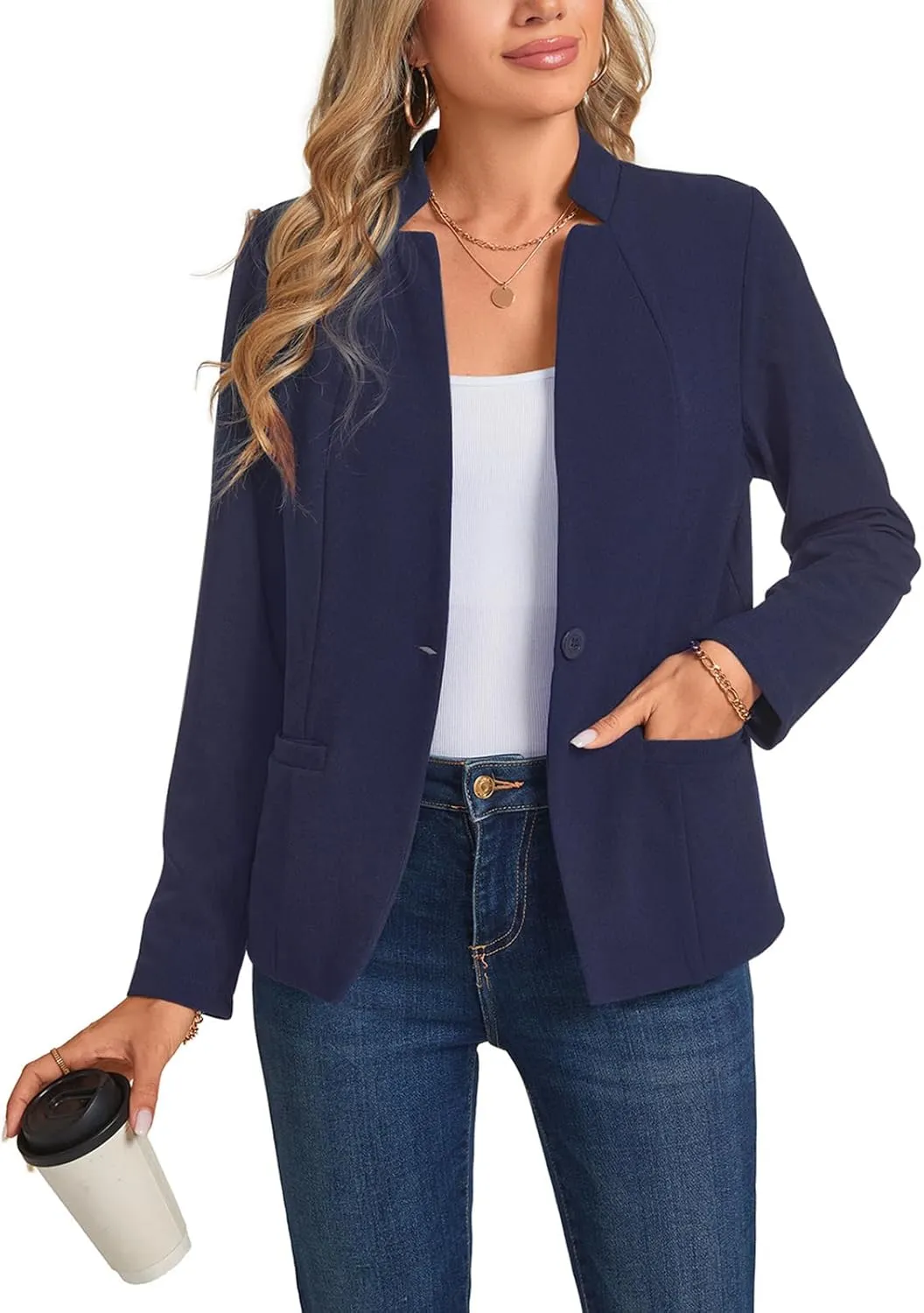 Blazers for Women Casual Long Sleeve Button Front Work Office Blazers Jacket with Pockets 2025, S-2XL