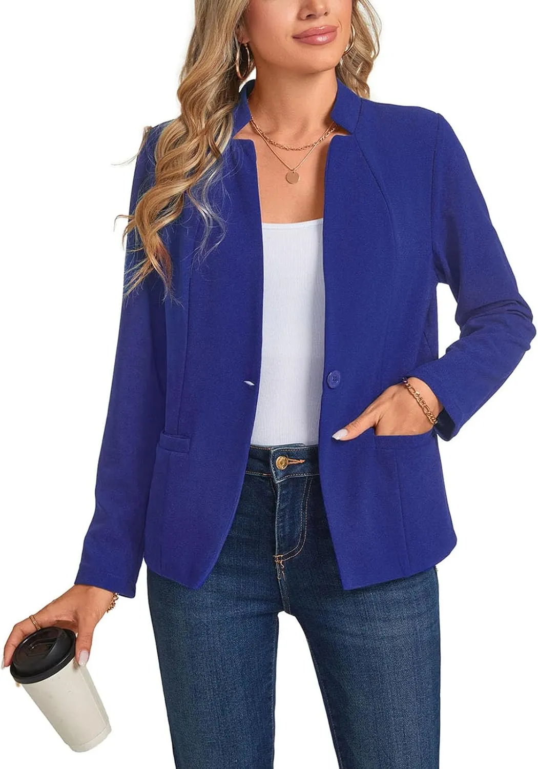 Blazers for Women Casual Long Sleeve Button Front Work Office Blazers Jacket with Pockets 2025, S-2XL